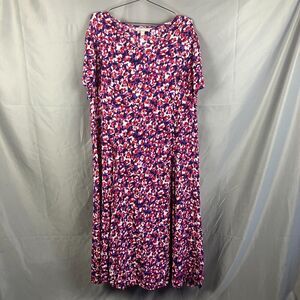 Woman Within Floral Midi Dress Size L Petite Purple Crinkle Gauze Boho Lagenlook